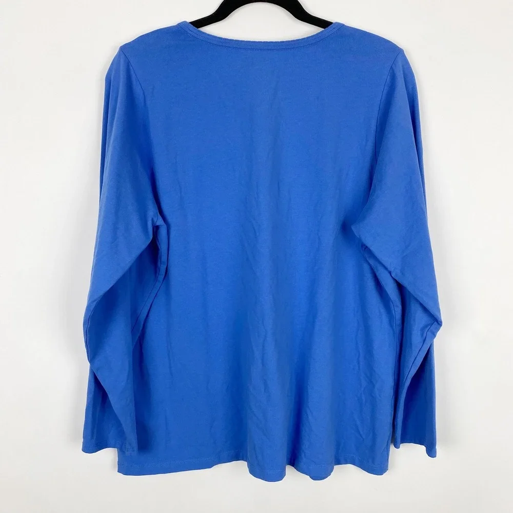Lands End Pajama Top Long Sleeve Cotton Stretch Sleep Shirt Womens‎ 1X Blue